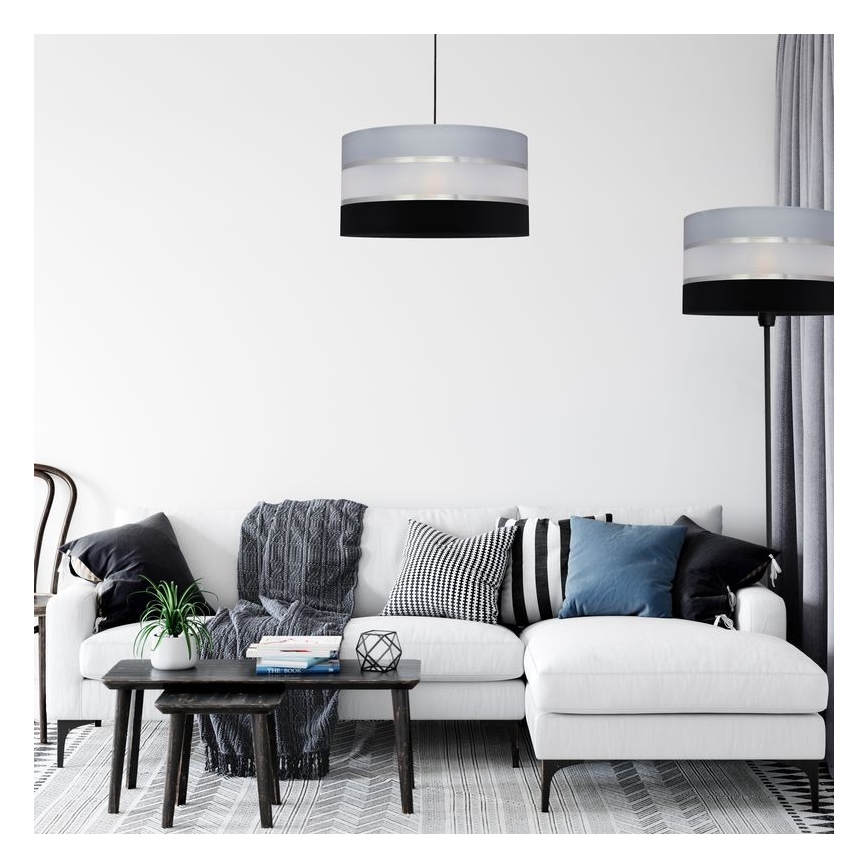 Pendel HELEN 1xE27/15W/230V diameter 40 cm sort/grå/sølvfarvet
