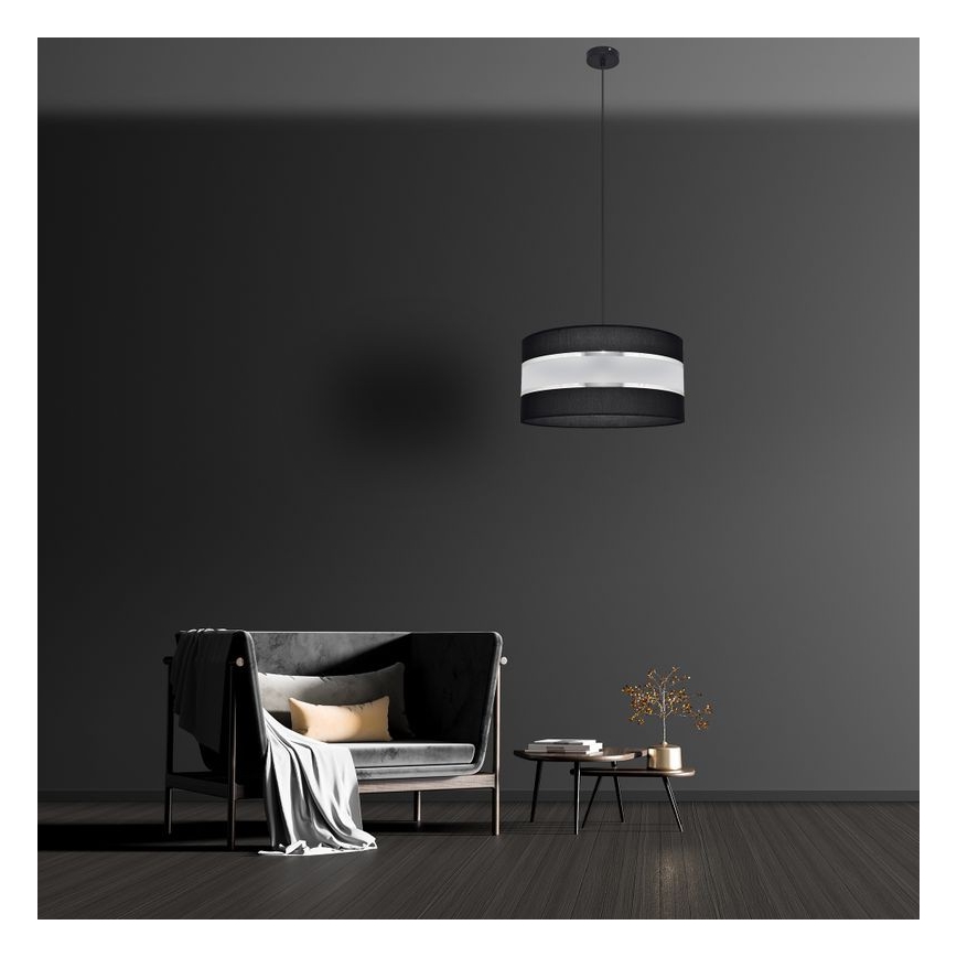 Pendel HELEN 1xE27/15W/230V diameter 40 cm sort/sølvfarvet