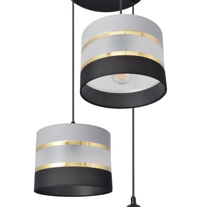 Pendel HELEN 3xE27/15W/230V sort/grå/gylden