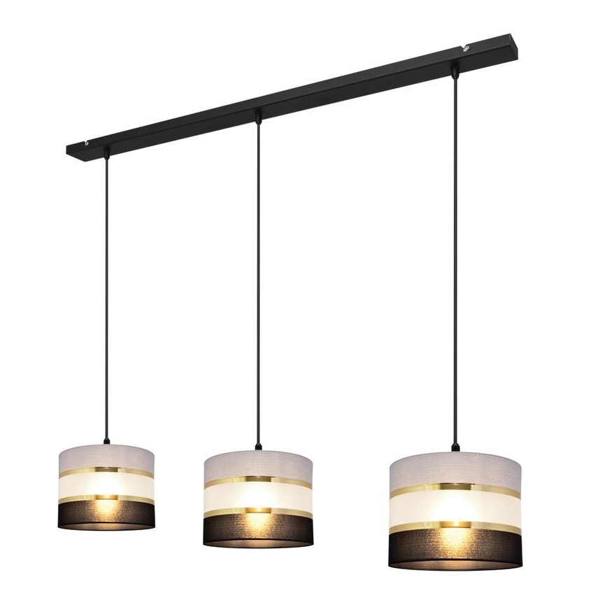 Pendel HELEN 3xE27/15W/230V sort/grå/gylden
