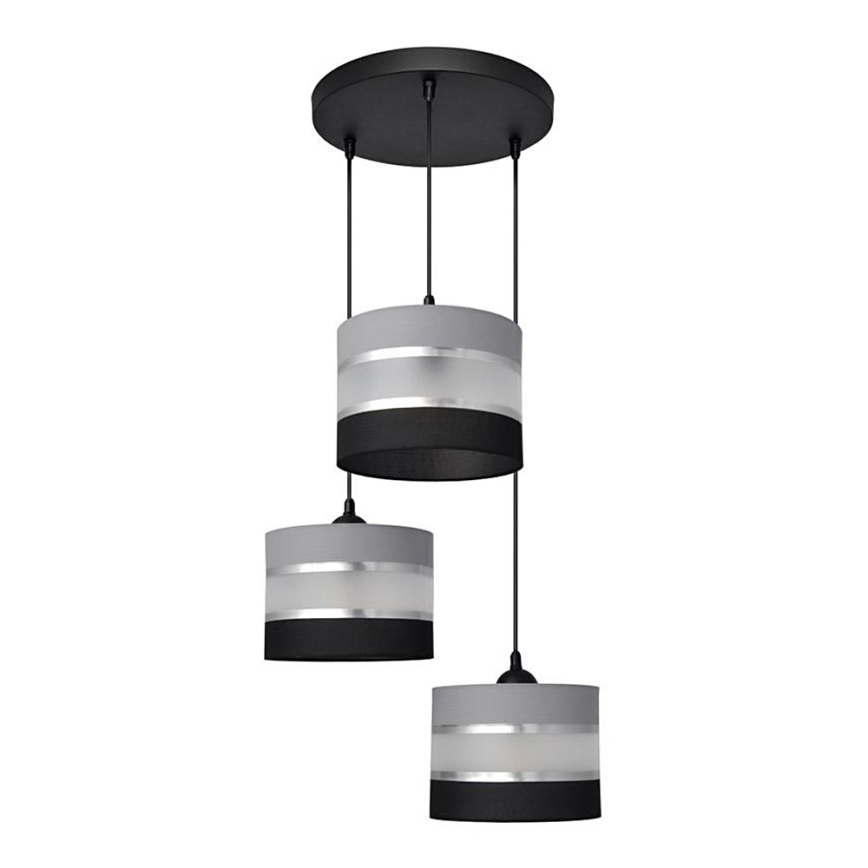 Pendel HELEN 3xE27/15W/230V sort/grå/sølvfarvet