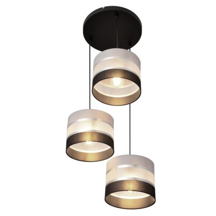 Pendel HELEN 3xE27/15W/230V sort/grå/sølvfarvet