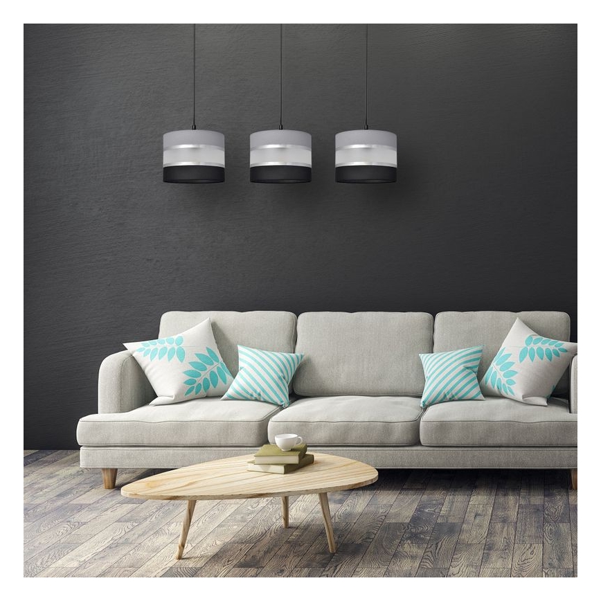 Pendel HELEN 3xE27/15W/230V sort/grå/sølvfarvet