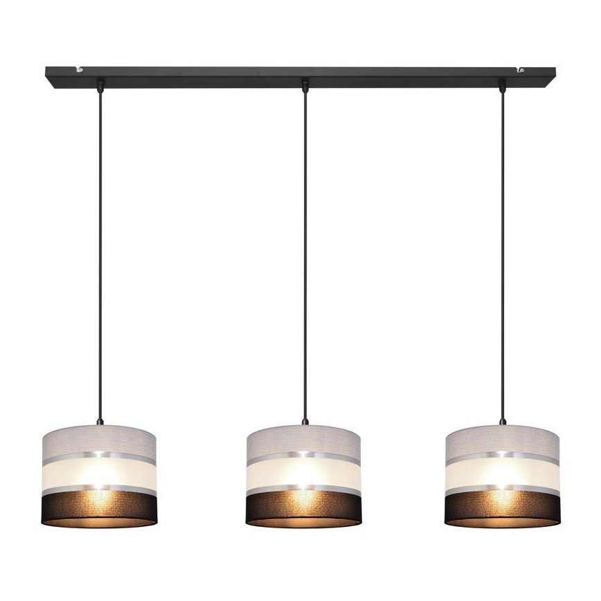 Pendel HELEN 3xE27/15W/230V sort/grå/sølvfarvet