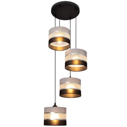 Pendel HELEN 4xE27/15W/230V sort/grå/sølvfarvet