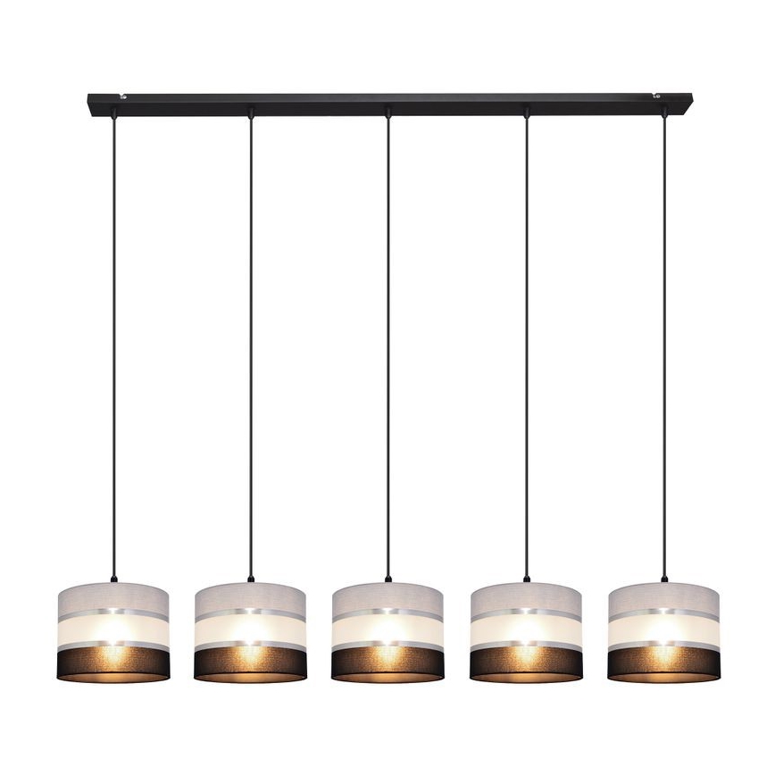 Pendel HELEN 5xE27/15W/230V sort/grå/sølvfarvet