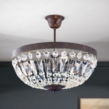 Pendel i krystal ARILA 3xE14/40W/230V diameter 40 cm brun/patina
