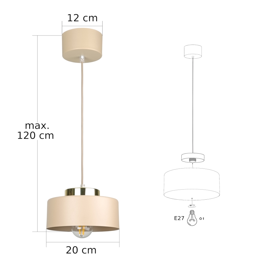 Pendel IGNIA på ledning 1xE27/60W/230V beige/guld