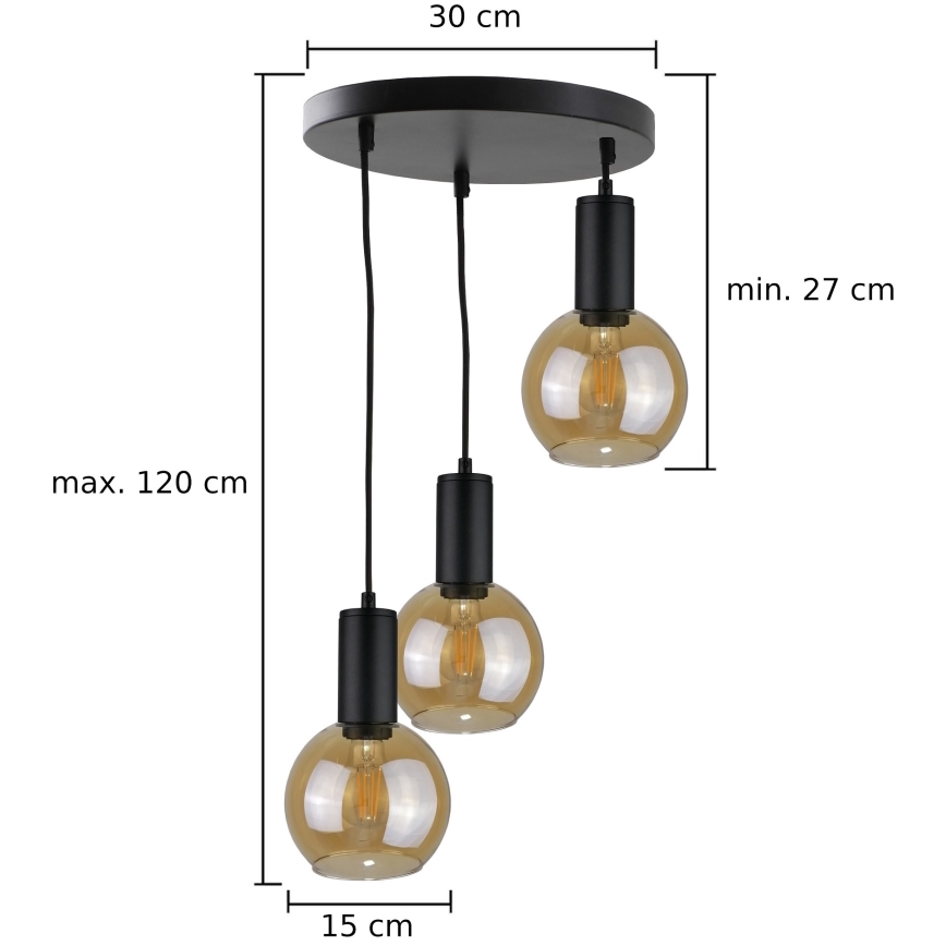 Pendel JANTAR BLACK 3xE27/60W/230V diameter 30 cm