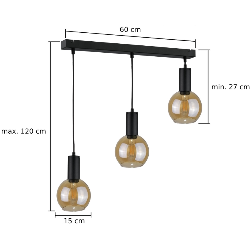 Pendel JANTAR BLACK 3xE27/60W/230V