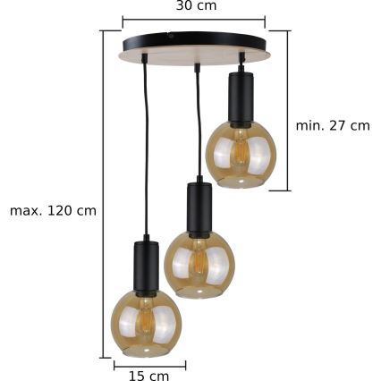 Pendel JANTAR WOOD 3xE27/60W/230V diameter 30 cm