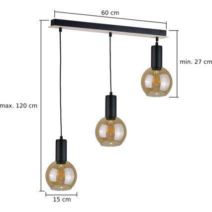 Pendel JANTAR WOOD 3xE27/60W/230V