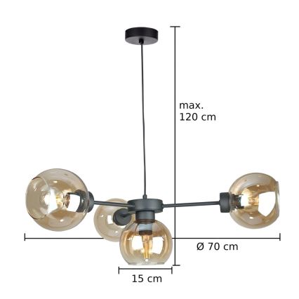 Pendel KALIOPE 4xE27/60W/230V sort/røget beige