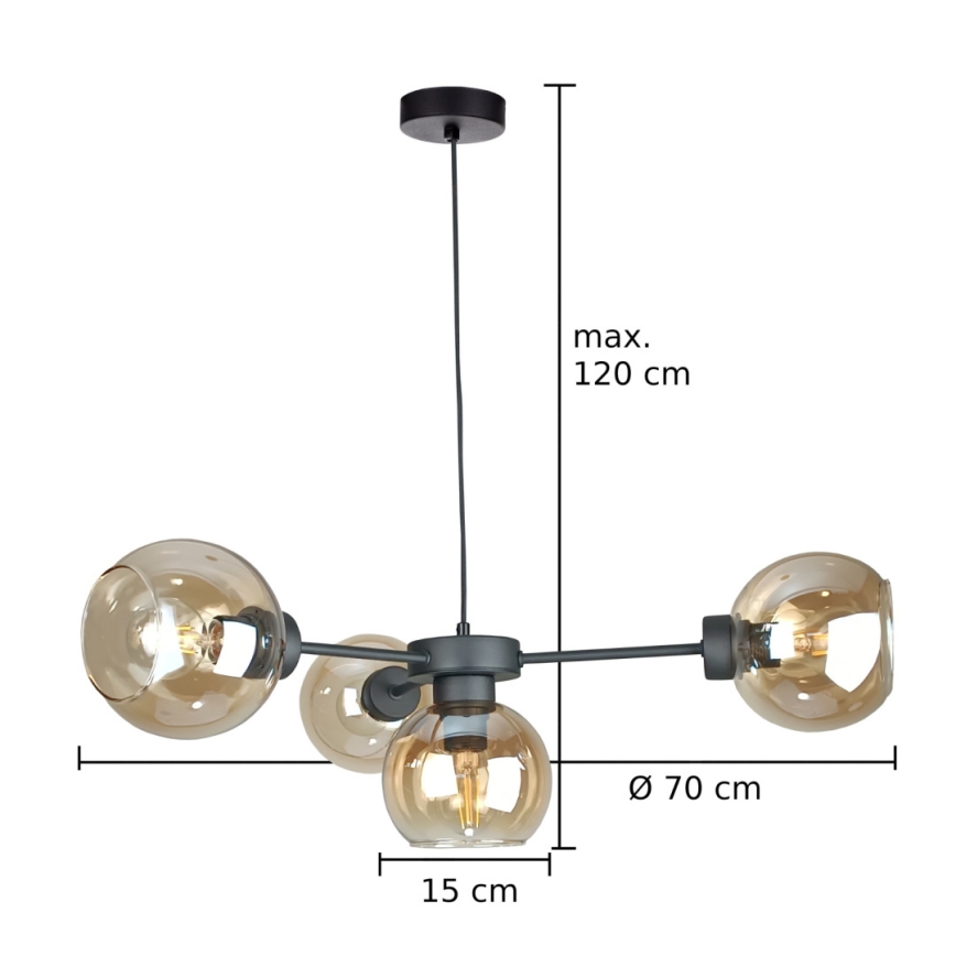 Pendel KALIOPE 4xE27/60W/230V sort/røget beige