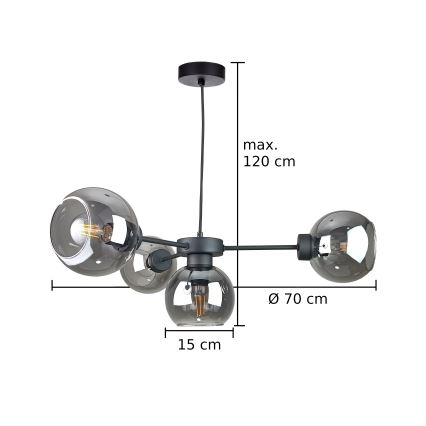 Pendel KALIOPE 4xE27/60W/230V sort/røget sort