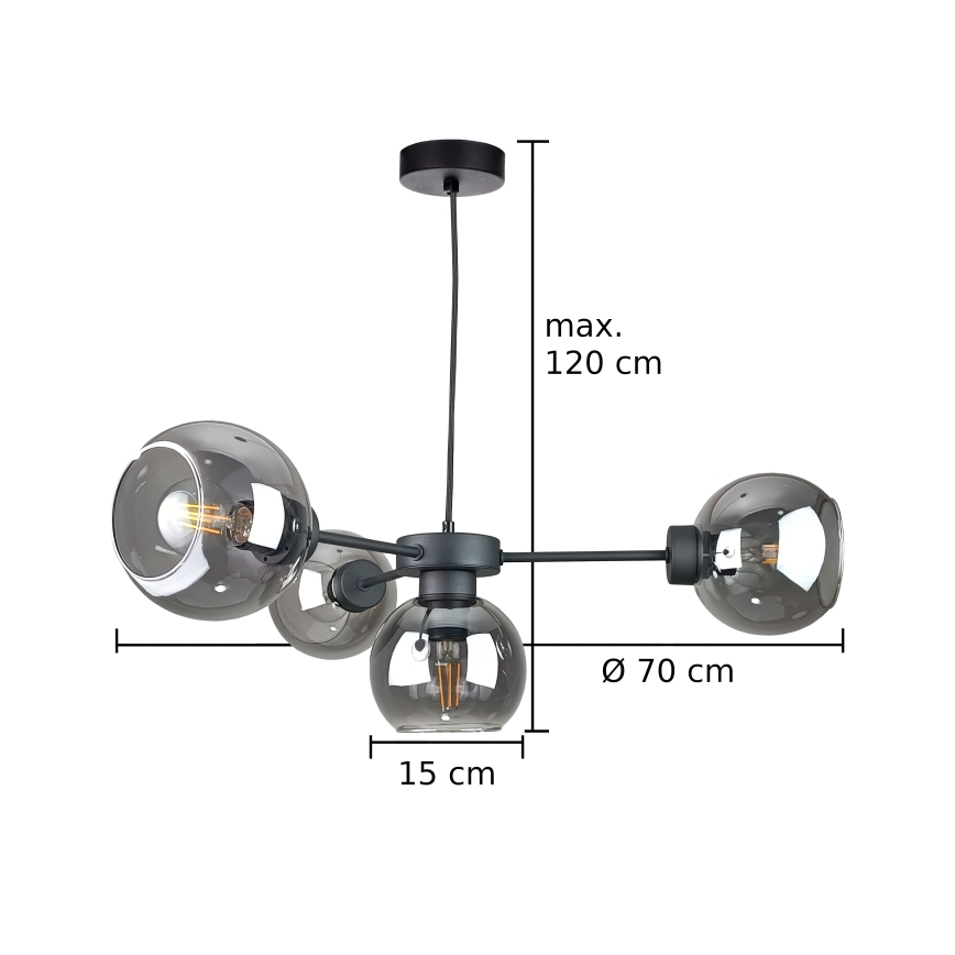 Pendel KALIOPE 4xE27/60W/230V sort/røget sort