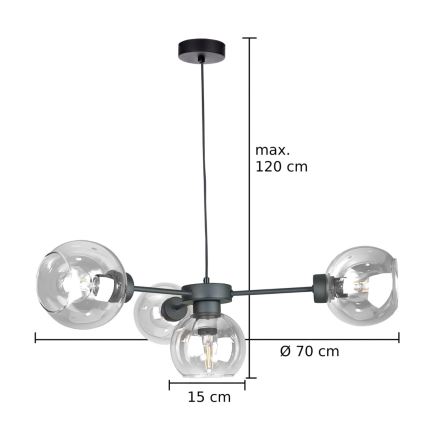 Pendel KALIOPE 4xE27/60W/230V sort/transparent