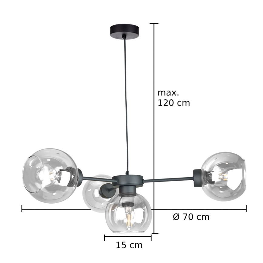 Pendel KALIOPE 4xE27/60W/230V sort/transparent