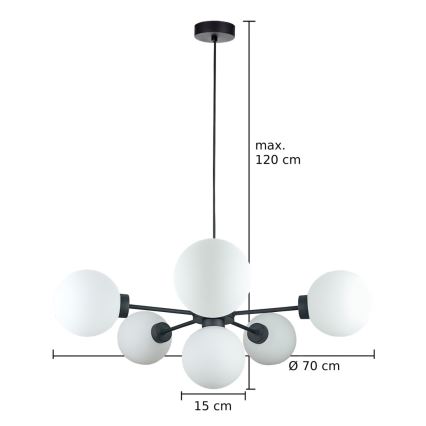 Pendel KALIOPE 6xE14/50W/230V sort/hvid