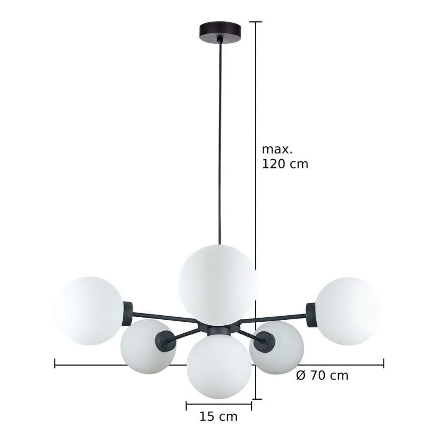 Pendel KALIOPE 6xE14/50W/230V sort/hvid
