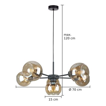 Pendel KALIOPE 6xE27/60W/230V sort/røget beige