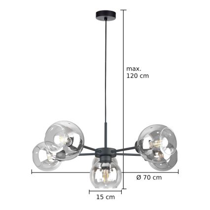 Pendel KALIOPE 6xE27/60W/230V sort/transparent