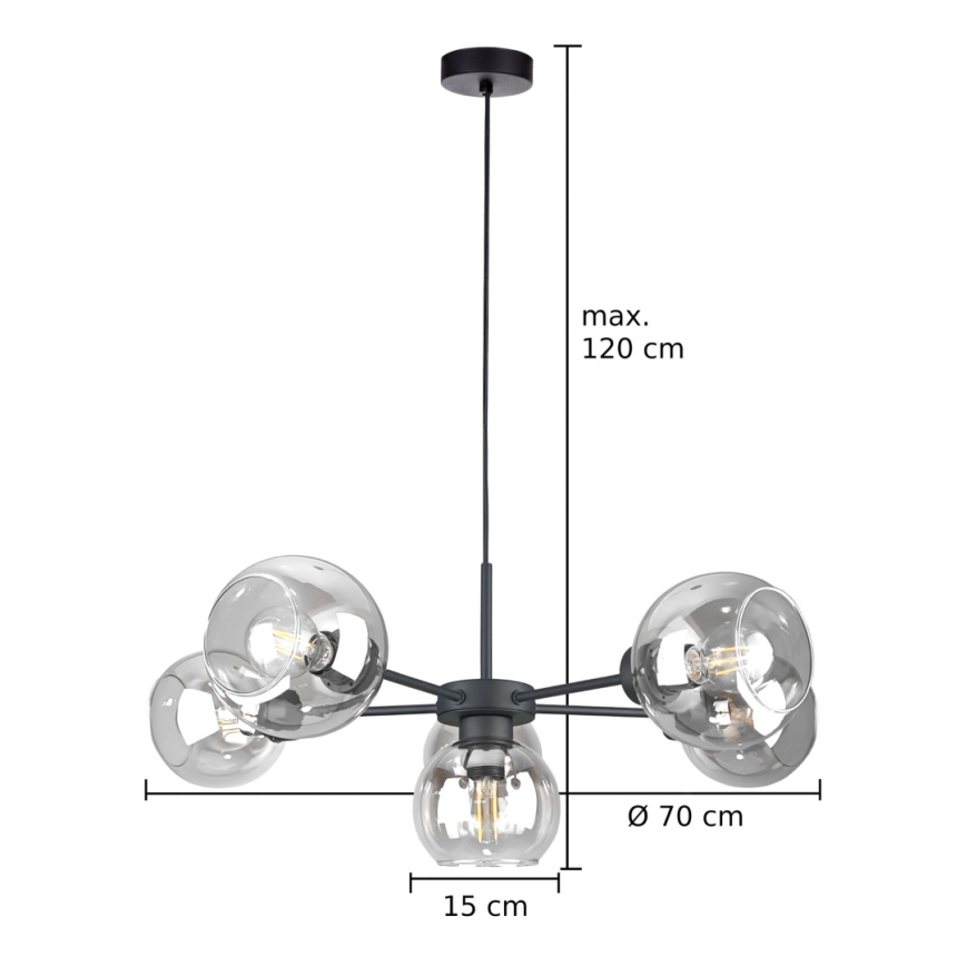 Pendel KALIOPE 6xE27/60W/230V sort/transparent