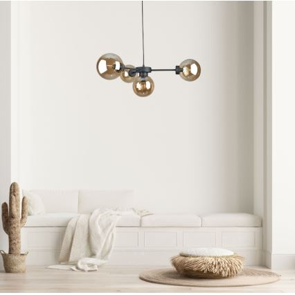 Pendel KALIOPE II 4xE14/50W/230V sort/røget beige