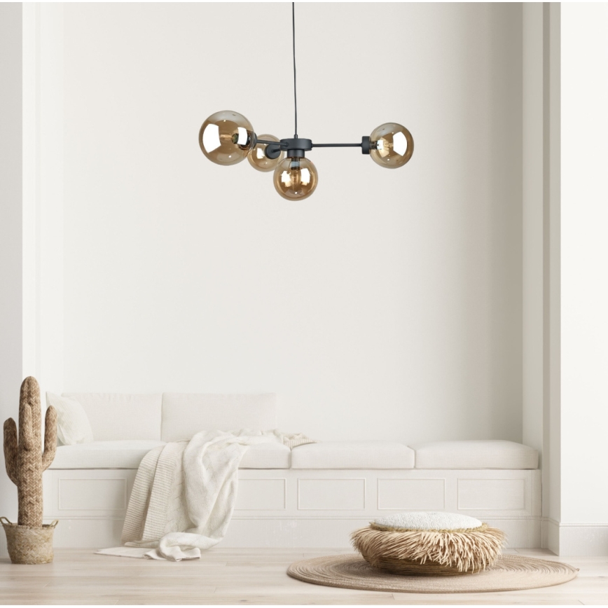 Pendel KALIOPE II 4xE14/50W/230V sort/røget beige