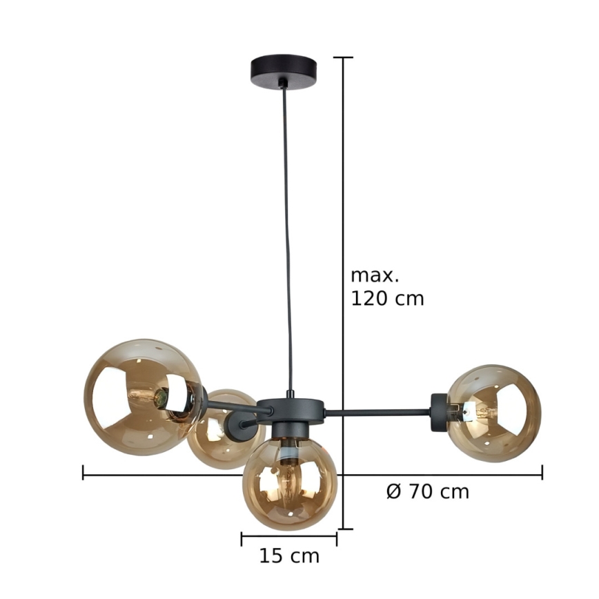 Pendel KALIOPE II 4xE14/50W/230V sort/røget beige