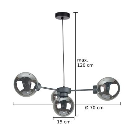 Pendel KALIOPE II 4xE14/50W/230V sort/røget sort