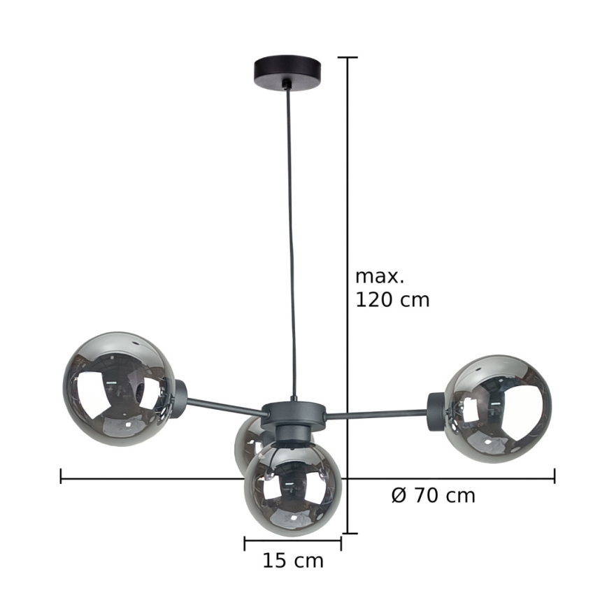 Pendel KALIOPE II 4xE14/50W/230V sort/røget sort