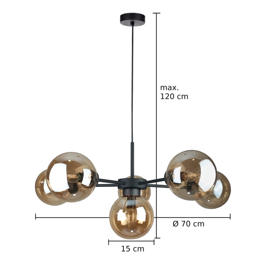 Pendel KALIOPE II 6xE14/50W/230V sort/røget beige
