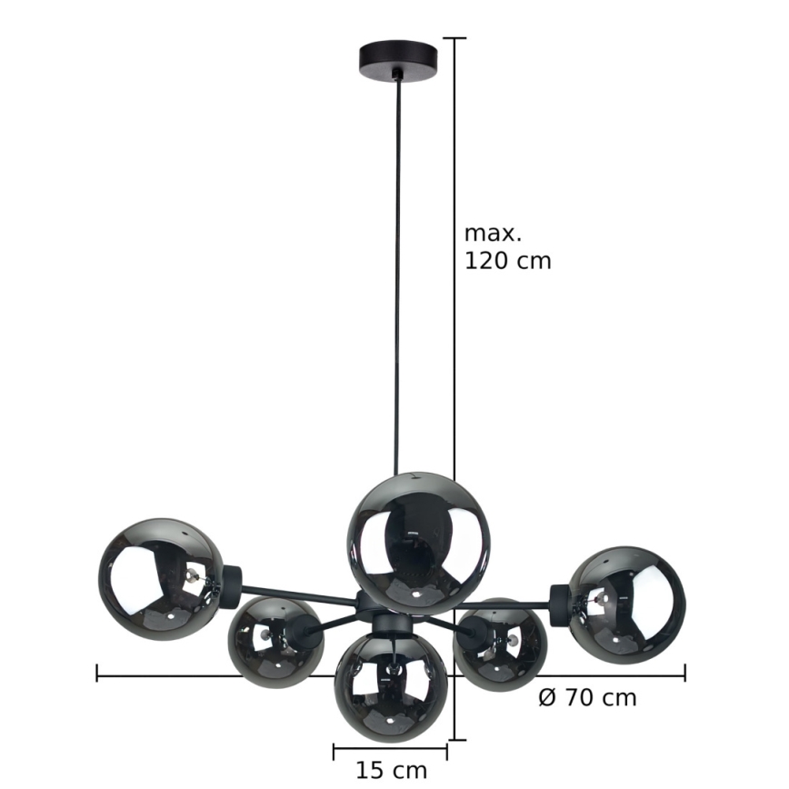 Pendel KALIOPE II 6xE14/50W/230V sort/røget sort