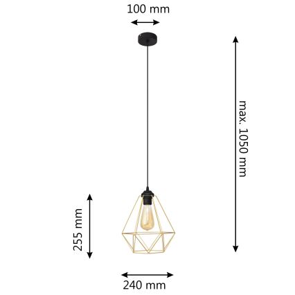 Pendel KARO 1xE27/15W/230V guldfarvet/sort