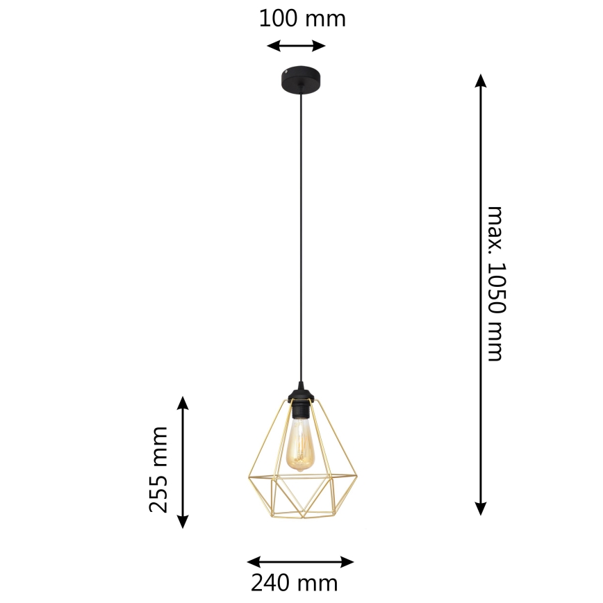 Pendel KARO 1xE27/15W/230V guldfarvet/sort
