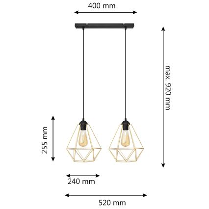 Pendel KARO 2xE27/15W/230V guldfarvet/sort