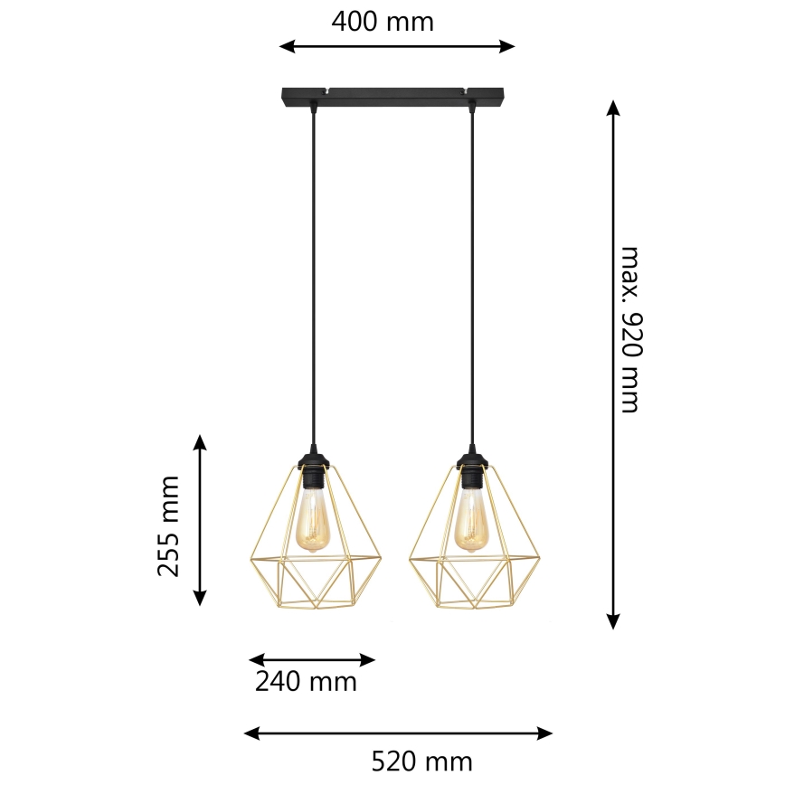 Pendel KARO 2xE27/15W/230V guldfarvet/sort