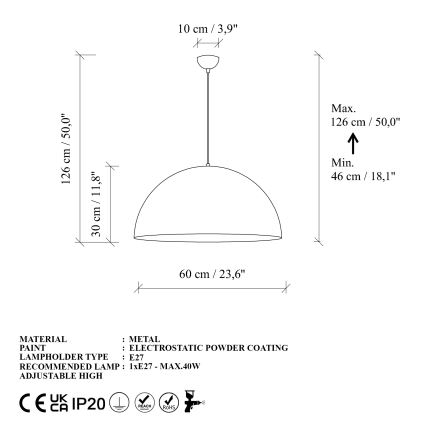 Pendel KURE 1xE27/40W/230V guldfarvet