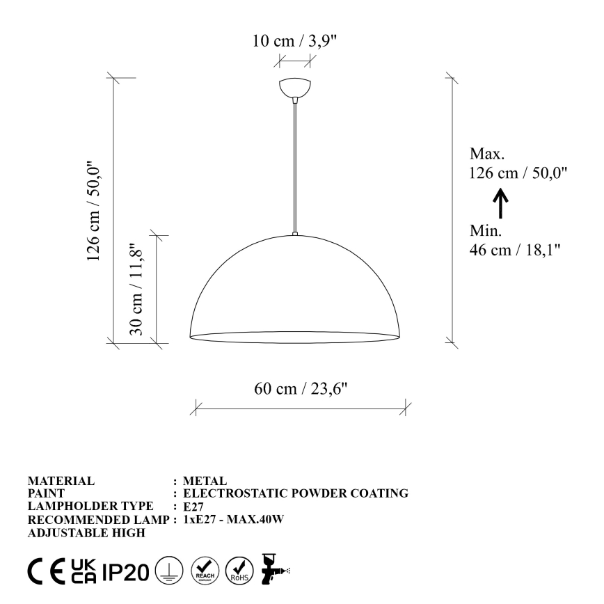 Pendel KURE 1xE27/40W/230V guldfarvet
