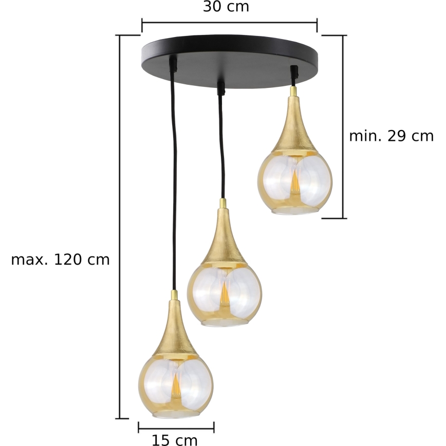 Pendel LACRIMA HONEY 3xE27/60W/230V diameter 30 cm