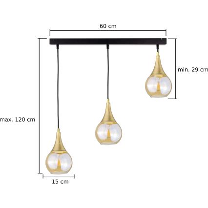 Pendel LACRIMA HONEY 3xE27/60W/230V