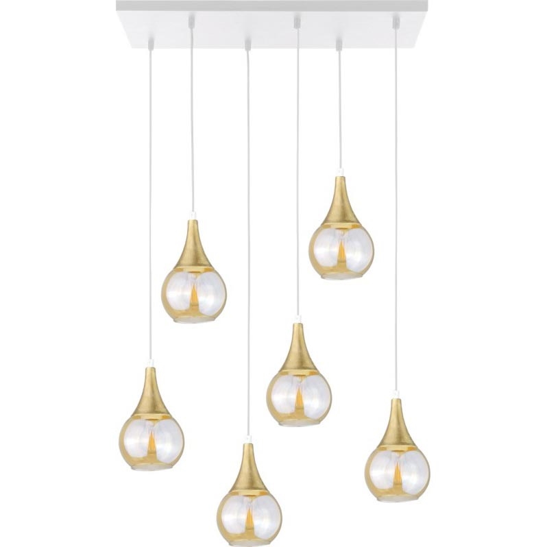 Pendel LACRIMA HONEY 6xE27/60W/230V hvid/guldfarvet/røget beige