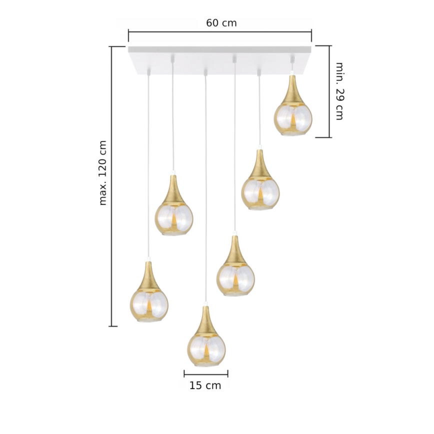 Pendel LACRIMA HONEY 6xE27/60W/230V hvid/guldfarvet/røget beige