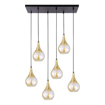 Pendel LACRIMA HONEY 6xE27/60W/230V sort/guldfarvet/røget beige