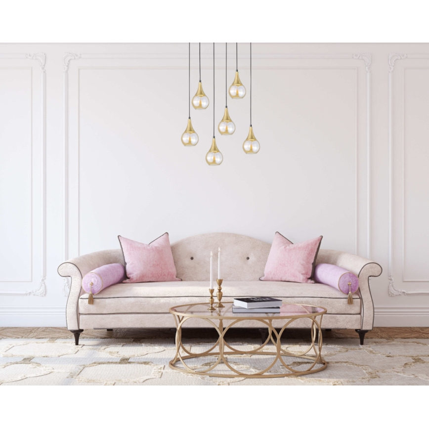 Pendel LACRIMA HONEY 6xE27/60W/230V sort/guldfarvet/røget beige