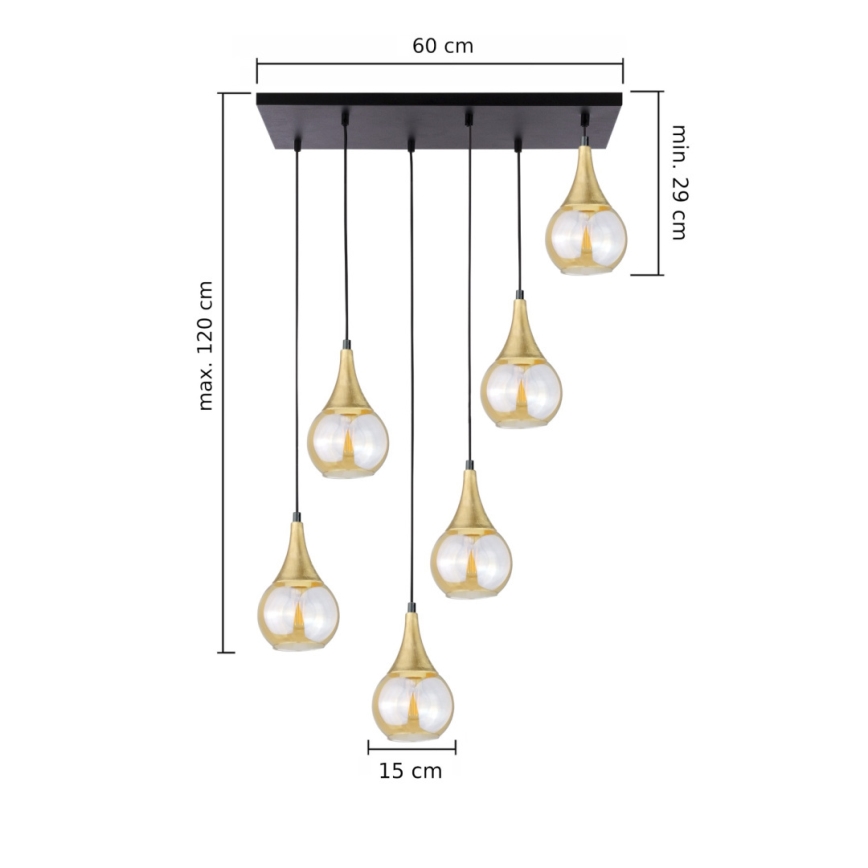 Pendel LACRIMA HONEY 6xE27/60W/230V sort/guldfarvet/røget beige