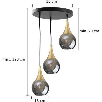 Pendel LACRIMA SMOKY 3xE27/60W/230V diameter 30 cm