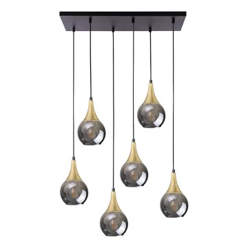 Pendel LACRIMA SMOKY 6xE27/60W/230V sort/guldfarvet/røget sort