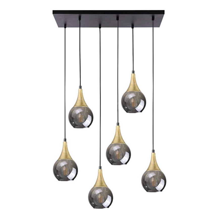 Pendel LACRIMA SMOKY 6xE27/60W/230V sort/guldfarvet/røget sort